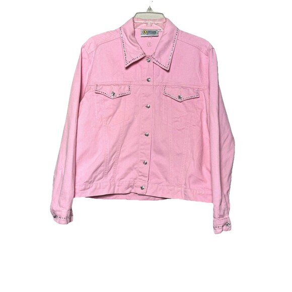 Vintage Christine Alexander Denim Jacket Pink Rhinestones Swarovski Crystals M - Picture 1 of 8